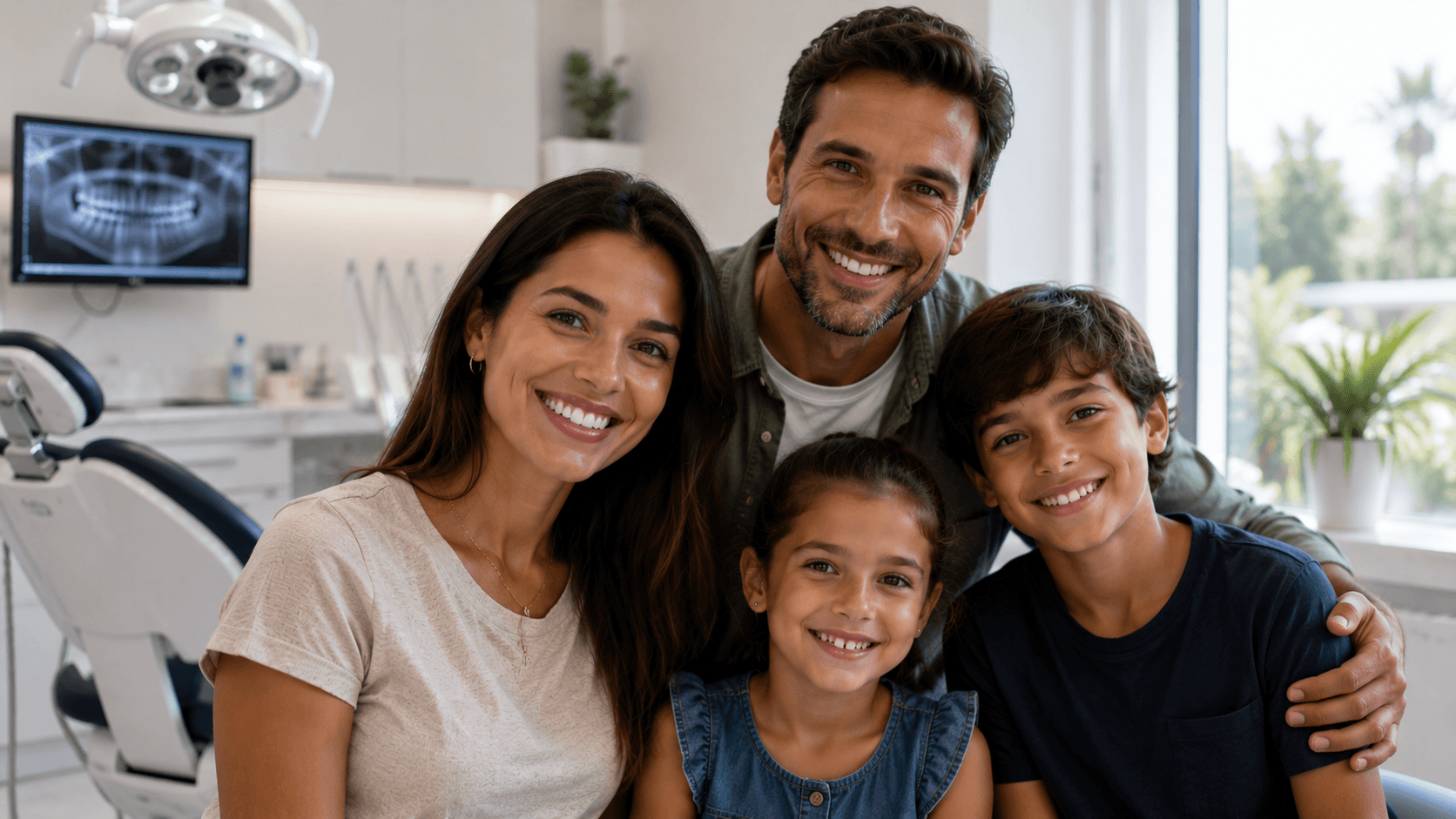 Une famille souriante reçue au cabinet dentaire Sourire Austral à Saint-Pierre
